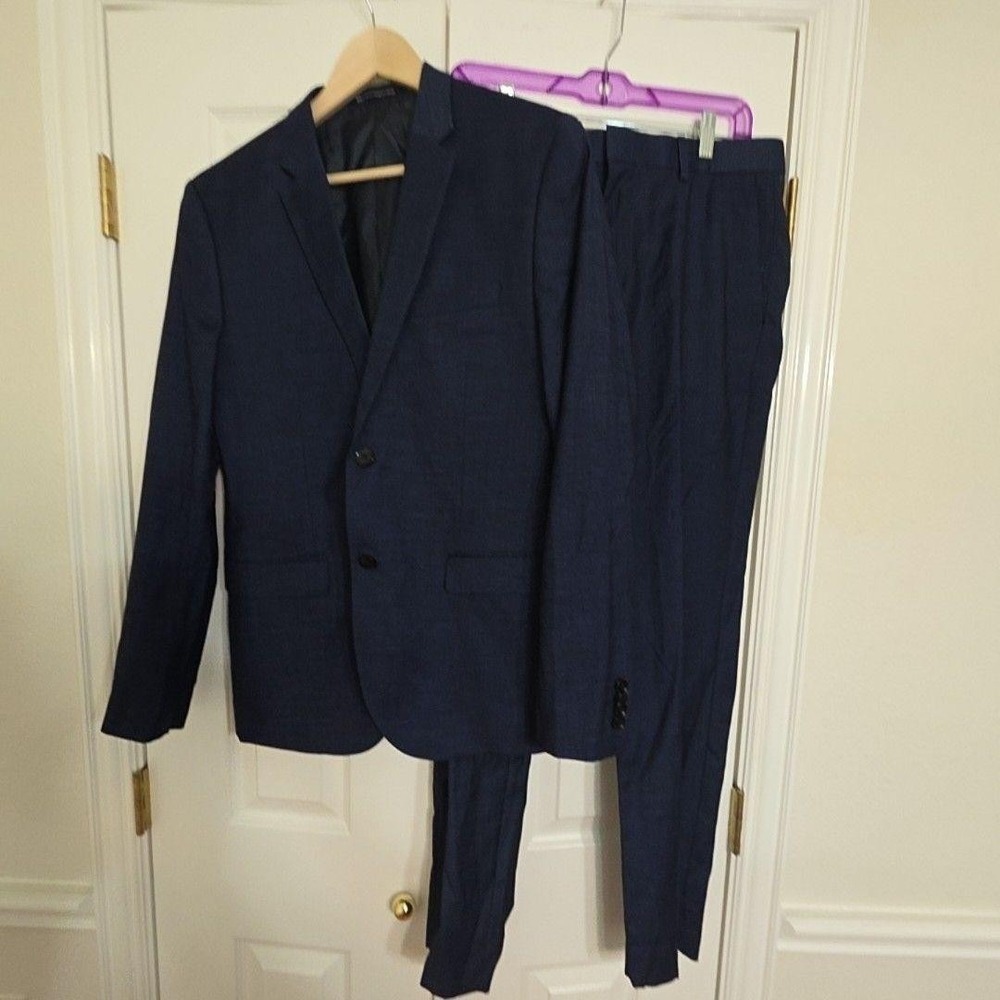 H&M Suit Mens 42 33x33 Blue Wool Blend Skinny Fit 2 Piece Jacket Pants Formal